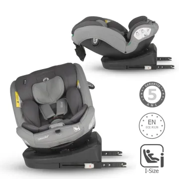 i-Size car seat with Isofix Coccolle Nyota, 360° rotation with one hand, Adjustable headrest, Removable cover, Anti-rebound system, Pozitie somn, 40-150 cm, 0-12 ani, R129 approved, Moonlit Grey