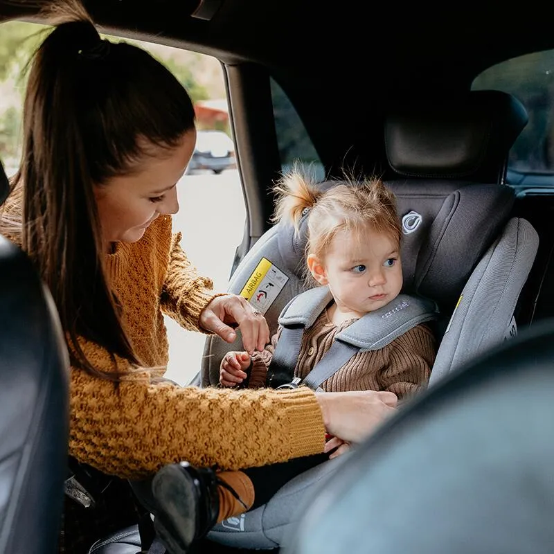 Coccolle i-Size car seat Sidra Premium Line, rotating with Isofix, Adjustable headrest, Pozitie somn, Removable cover, Anti-rebound system, Picior de fixare, 40-150 cm, 0-12 ani, Moonlit Grey