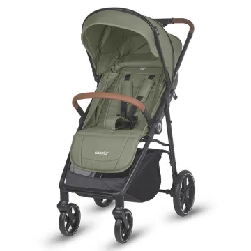 Sport stroller with automatic folding and pozitie de somn Coccolle Finley, Large wheels detachable, Adjustable backrest, UV protection, XXL canopy extensibila with ventilatie, Footmuff, Moss Green