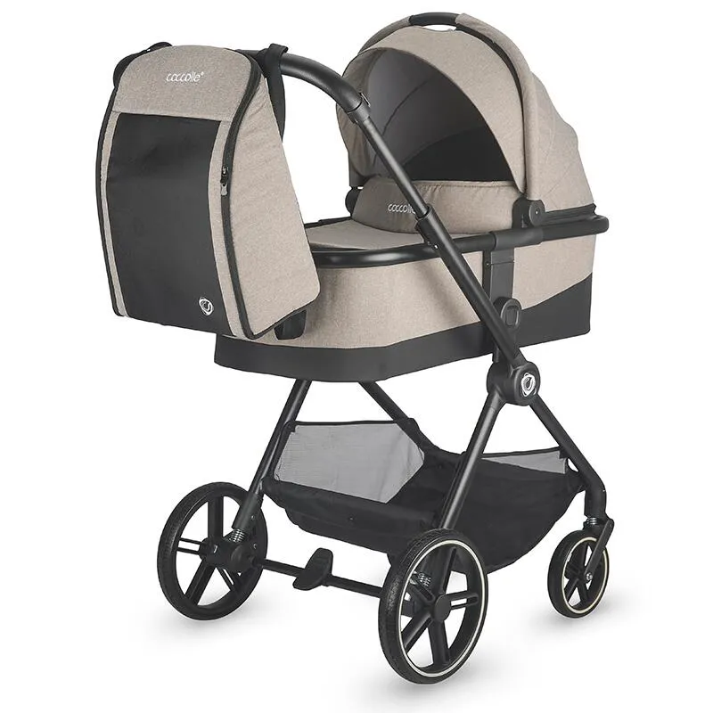2-in-1 stroller Coccolle Lissia Premium Line, Large wheels, Aluminium frame anodized, XXL canopy, Telescopic handle, Backpack, Rain cover, Footmuff, Antibacterial-treated bassinet, Butternut Beige