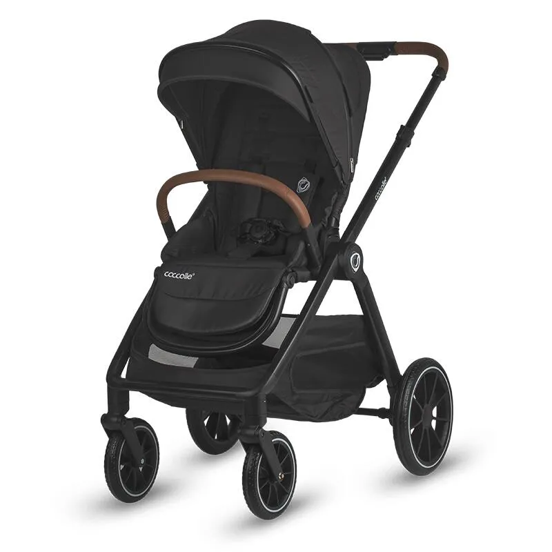 Modular 2-in-1 stroller Coccolle Aspen Premium Line, Foldable, Detachable wheels, Suspension, Adjustable backrest, XXL canopy, Footmuff and ploaie, EN 1888 safety standard, Jet Black