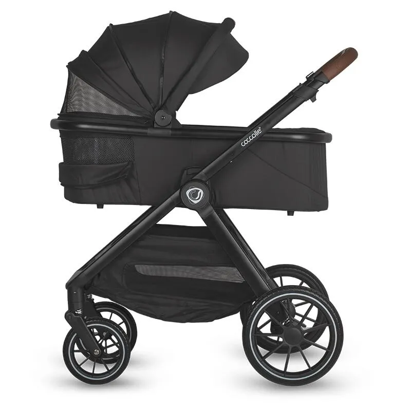 Modular 2-in-1 stroller Coccolle Aspen Premium Line, Foldable, Detachable wheels, Suspension, Adjustable backrest, XXL canopy, Footmuff and ploaie, EN 1888 safety standard, Jet Black
