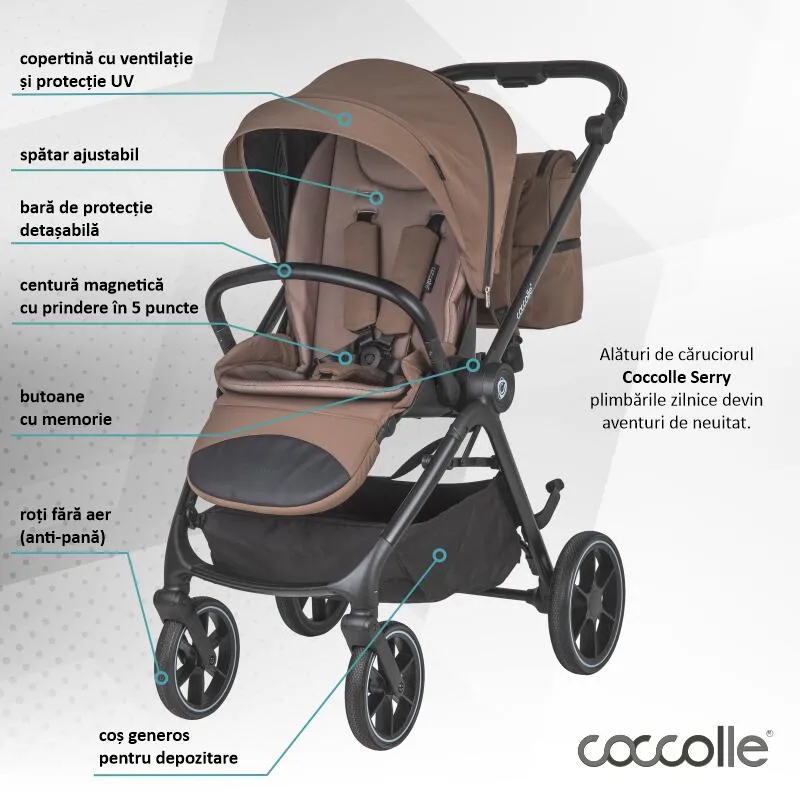 Modular 3-in-1 stroller Coccolle Serry Light Taupe with i-Size infant car seat Coccolle Knox Black