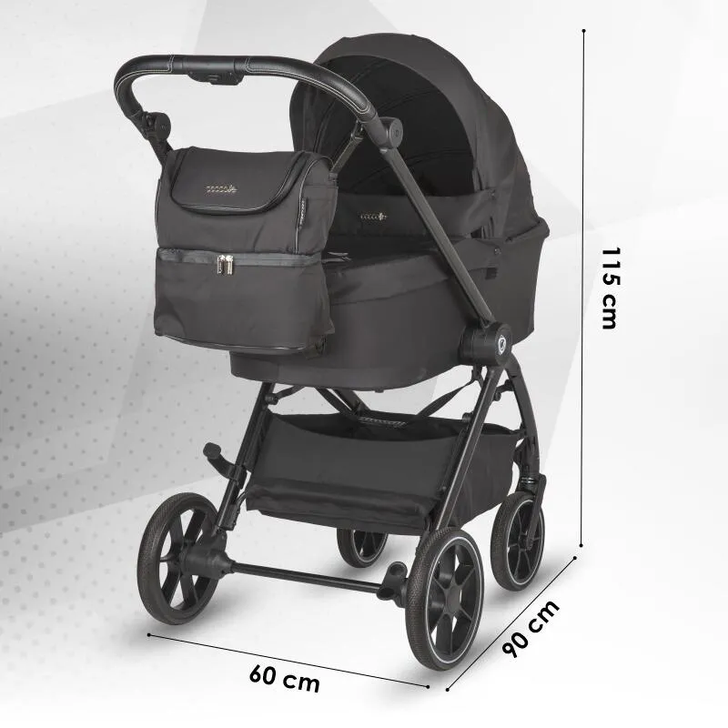 Modular 3-in-1 stroller Coccolle Serry Jet Black with i-Size infant car seat Coccolle Knox Black