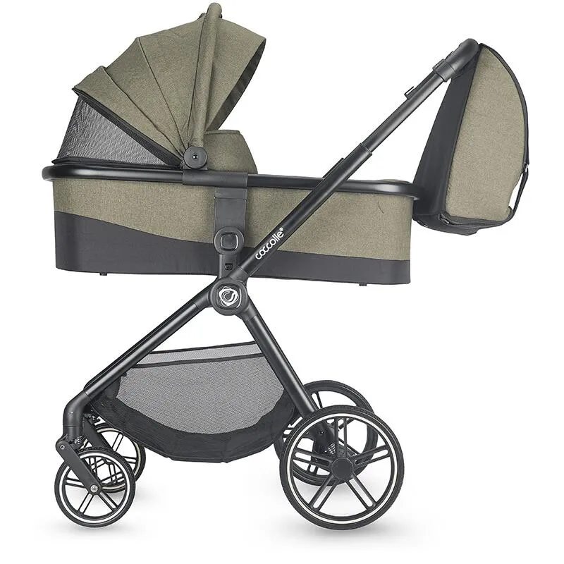 Modular 4-in-1 stroller Coccolle Lissia Moss Green with i-Size infant car seat Coccolle Knox Black and i-Size Isofix base Coccolle Knox