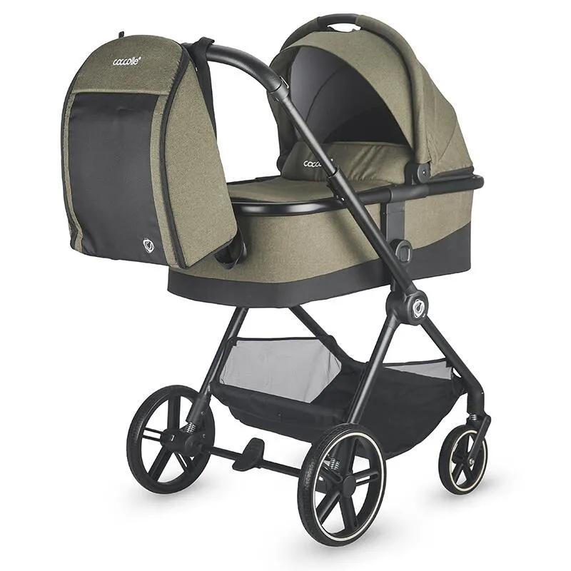 Modular 4-in-1 stroller Coccolle Lissia Moss Green with i-Size infant car seat Coccolle Knox Black and i-Size Isofix base Coccolle Knox