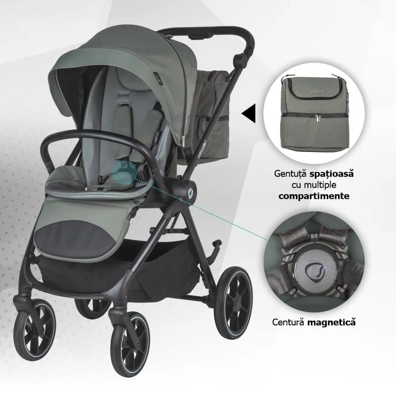 Modular 4-in-1 stroller Coccolle Serry Moss Green with i-Size infant car seat Coccolle Knox Black and i-Size Isofix base Coccolle Knox