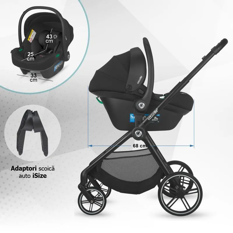 Modular 4-in-1 stroller Coccolle Serry Moss Green with i-Size infant car seat Coccolle Knox Black and i-Size Isofix base Coccolle Knox