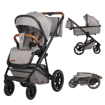 Modular 2-in-1 stroller Coccolle Nessia EN1888-2:2018 certified, Large rubber wheels with suspension, Bassinet with anti-reflux mattress, XXL canopy with UV 50+ protection, Compact fold, Lunar Rock