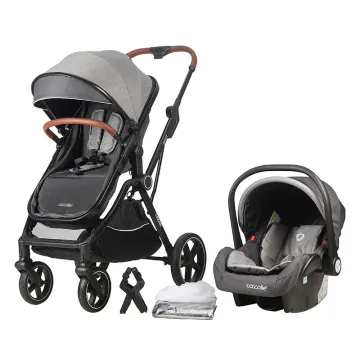 3-in-1 convertible stroller Coccolle Amani iSize, Aluminium frame, Large wheels solid rubber, Suspension, Footmuff, Rain cover, Insect net, XXL canopy, Compact fold, Anthracite