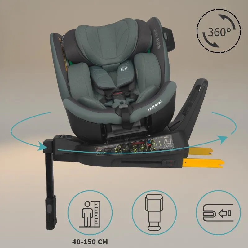 Scaun auto iSize Coccolle Mago Premium, cu picior de fixare, Isofix, 40-150 cm, 0-36 kg, Rotire 360 grade, Tetiera reglabila, Pozitie somn, Protectie impact lateral, Bara recul, Greenstone