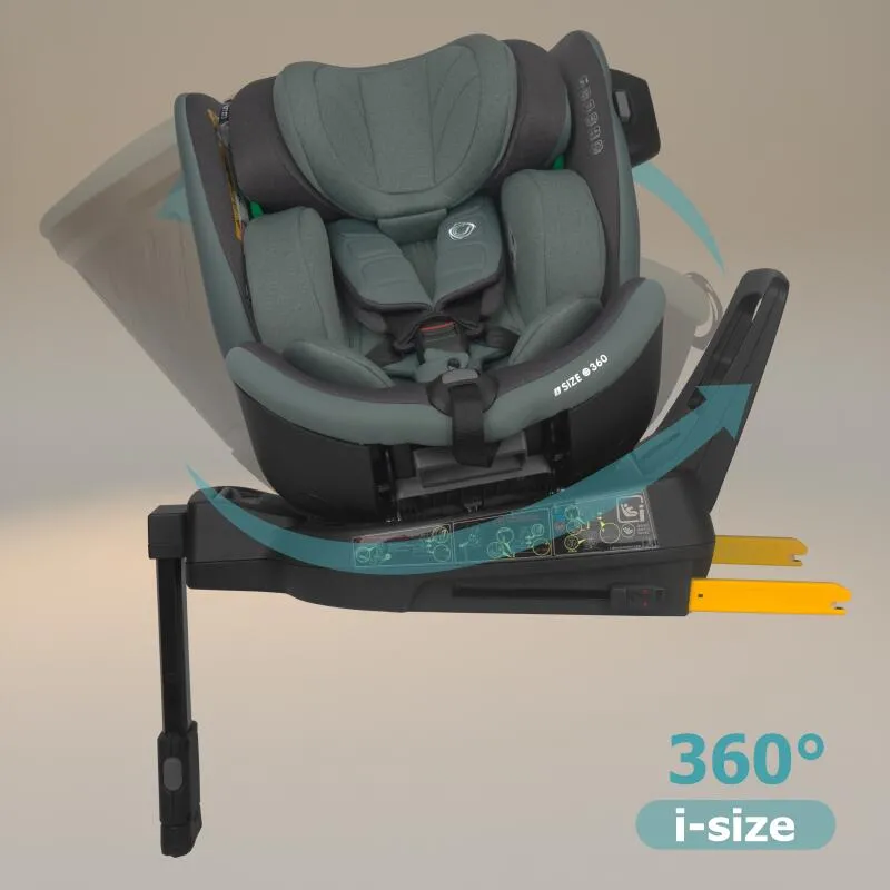 Scaun auto iSize Coccolle Mago Premium, cu picior de fixare, Isofix, 40-150 cm, 0-36 kg, Rotire 360 grade, Tetiera reglabila, Pozitie somn, Protectie impact lateral, Bara recul, Greenstone