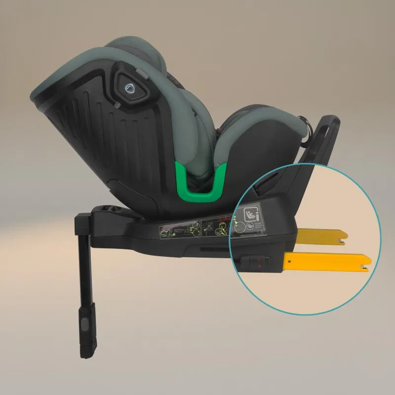 Scaun auto iSize Coccolle Mago Premium, cu picior de fixare, Isofix, 40-150 cm, 0-36 kg, Rotire 360 grade, Tetiera reglabila, Pozitie somn, Protectie impact lateral, Bara recul, Greenstone