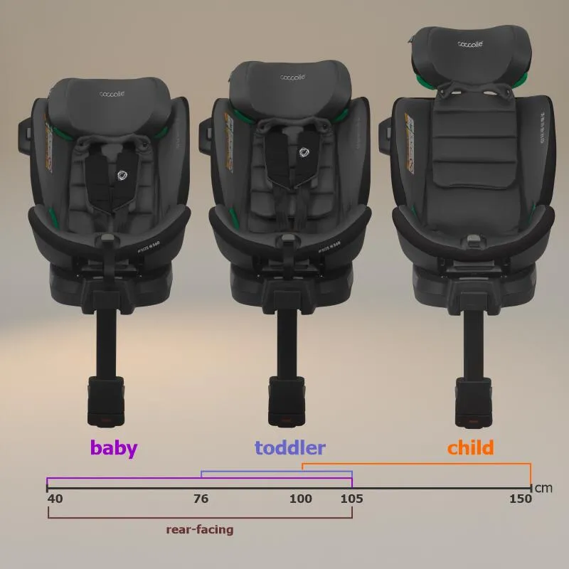Scaun auto iSize Coccolle Mago Premium, with support leg, Isofix, 40-150 cm, 0-36 kg, 360° rotation, Adjustable headrest, Pozitie somn, Side-impact protection, Anti-rebound bar, Neutral Grey