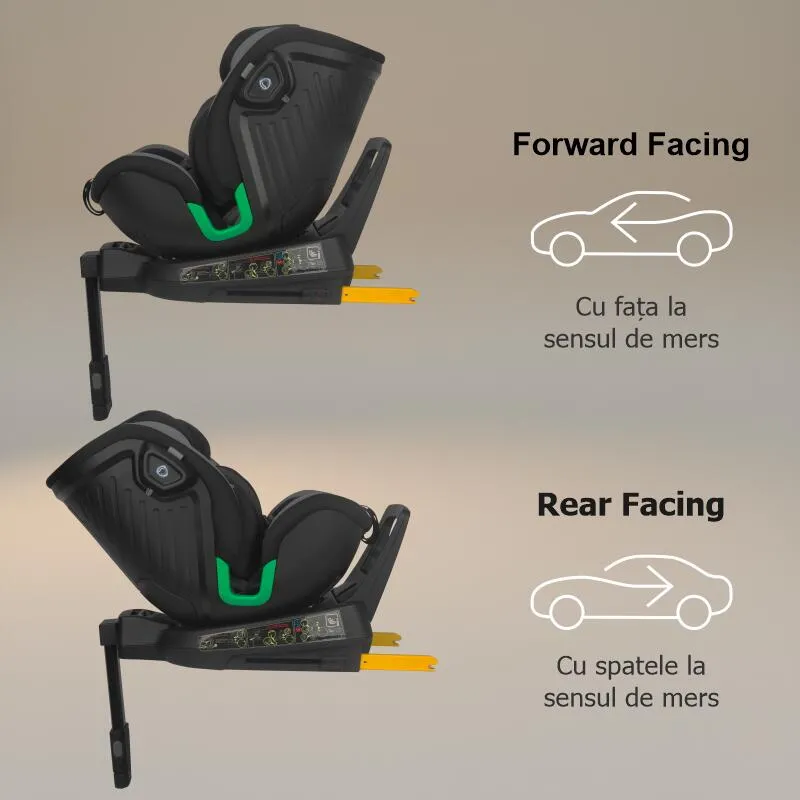 Scaun auto iSize Coccolle Mago Premium, with support leg, Isofix, 40-150 cm, 0-36 kg, 360° rotation, Adjustable headrest, Pozitie somn, Side-impact protection, Anti-rebound bar, Neutral Grey