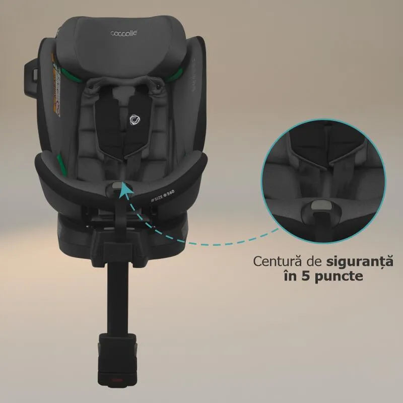 Scaun auto iSize Coccolle Mago Premium, with support leg, Isofix, 40-150 cm, 0-36 kg, 360° rotation, Adjustable headrest, Pozitie somn, Side-impact protection, Anti-rebound bar, Neutral Grey