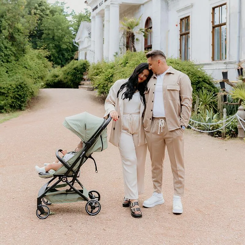 Sport stroller Coccolle Sierra with ultra-compact automatic folding, IATA carry-on compatible, Aluminium frame, Pozitie somn, Extendable canopy, Insect net, Sage Green