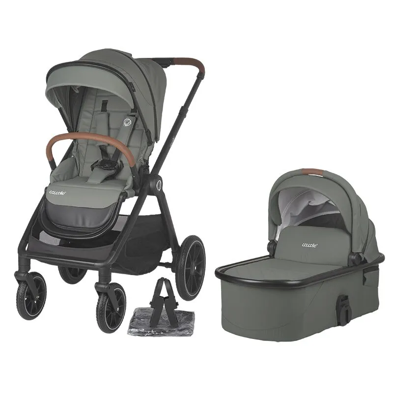 Modular 2-in-1 stroller Coccolle Aspen Premium Line, Foldable, Detachable wheels, Suspension, Adjustable backrest, XXL canopy, Footmuff and ploaie, EN 1888 safety standard, Moss Green