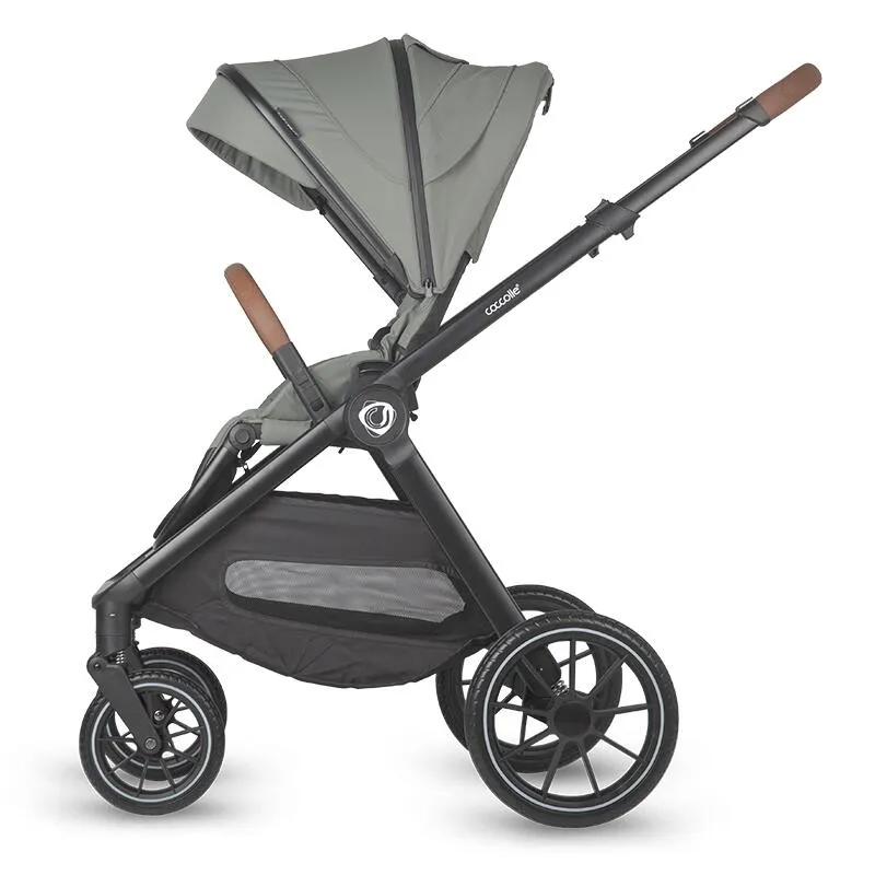 Modular 2-in-1 stroller Coccolle Aspen Premium Line, Foldable, Detachable wheels, Suspension, Adjustable backrest, XXL canopy, Footmuff and ploaie, EN 1888 safety standard, Moss Green