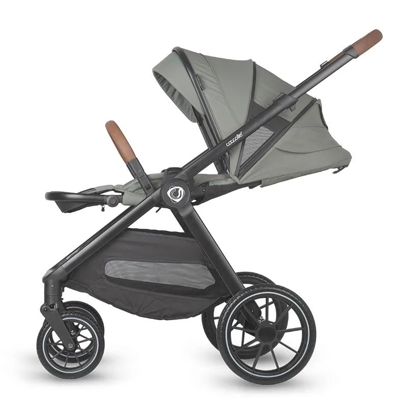 Modular 2-in-1 stroller Coccolle Aspen Premium Line, Foldable, Detachable wheels, Suspension, Adjustable backrest, XXL canopy, Footmuff and ploaie, EN 1888 safety standard, Moss Green