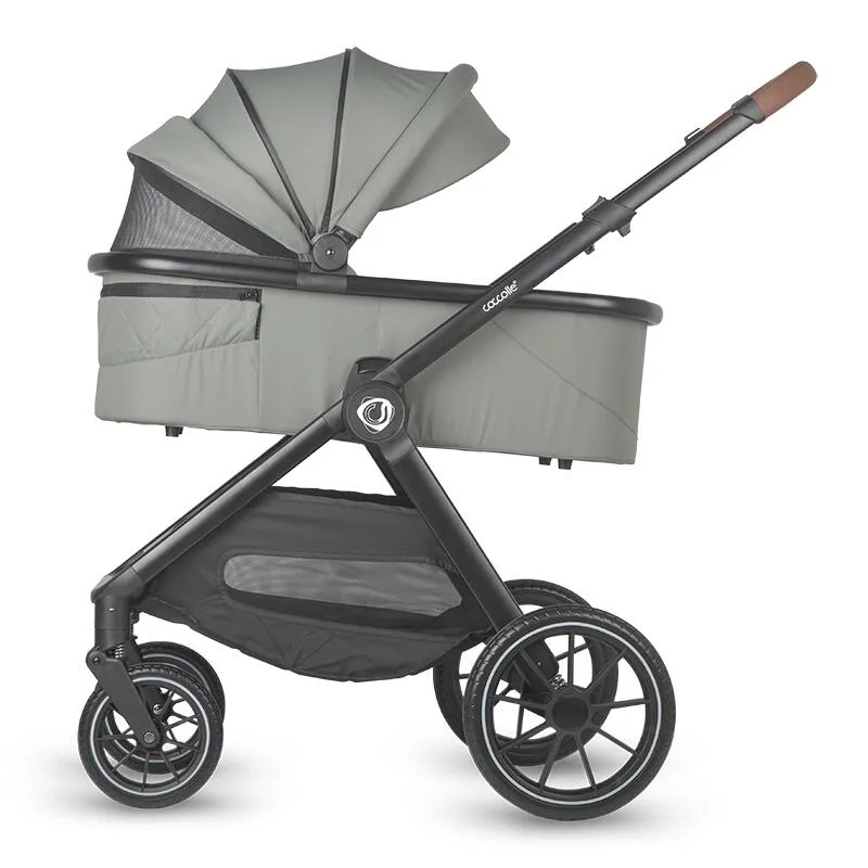 Modular 2-in-1 stroller Coccolle Aspen Premium Line, Foldable, Detachable wheels, Suspension, Adjustable backrest, XXL canopy, Footmuff and ploaie, EN 1888 safety standard, Moss Green