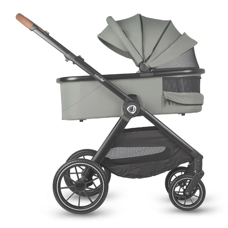 Modular 2-in-1 stroller Coccolle Aspen Premium Line, Foldable, Detachable wheels, Suspension, Adjustable backrest, XXL canopy, Footmuff and ploaie, EN 1888 safety standard, Moss Green
